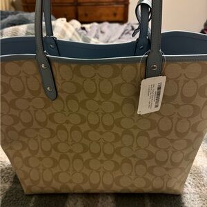 Coach Beige and Light Blue Tote Bag